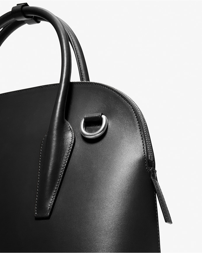black leather handbag