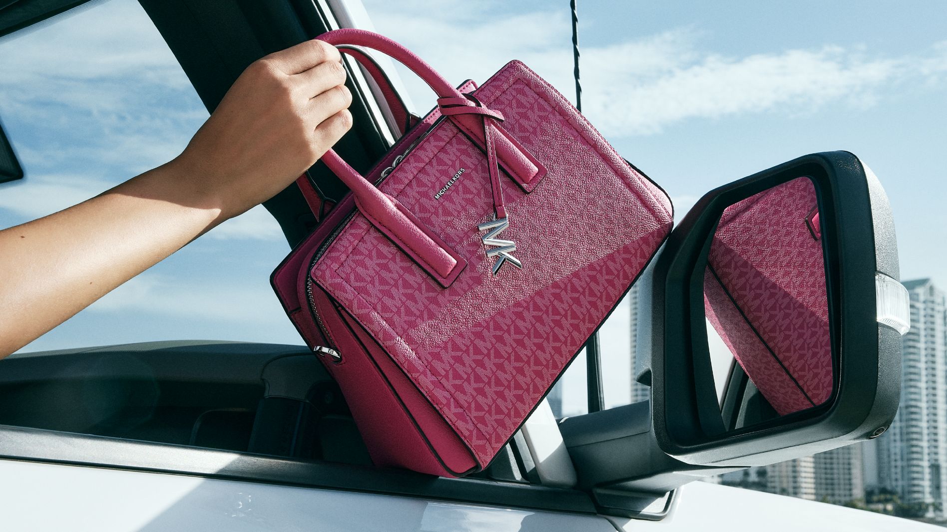 pink laila logo satchel