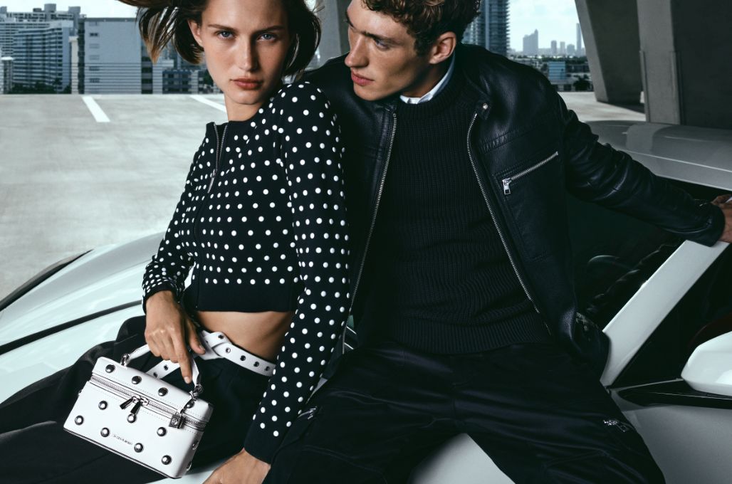 models with studded white mini bag