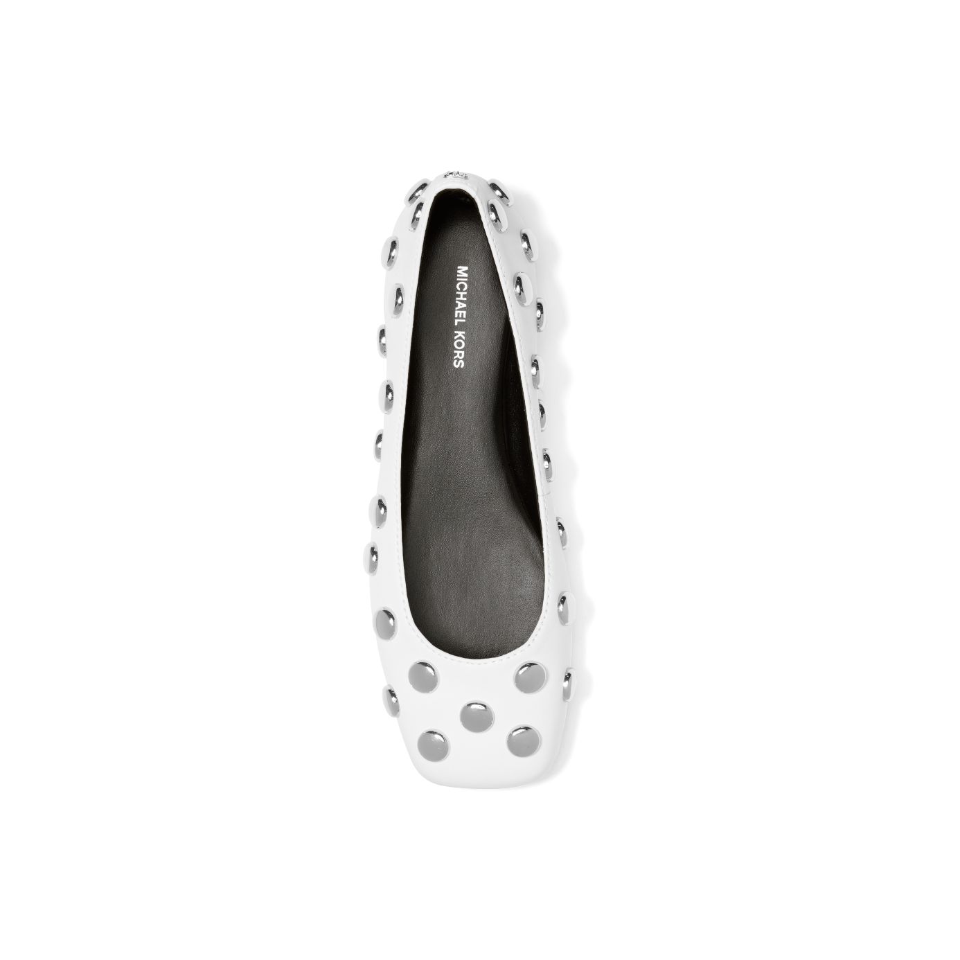 white studded leather ballet flats