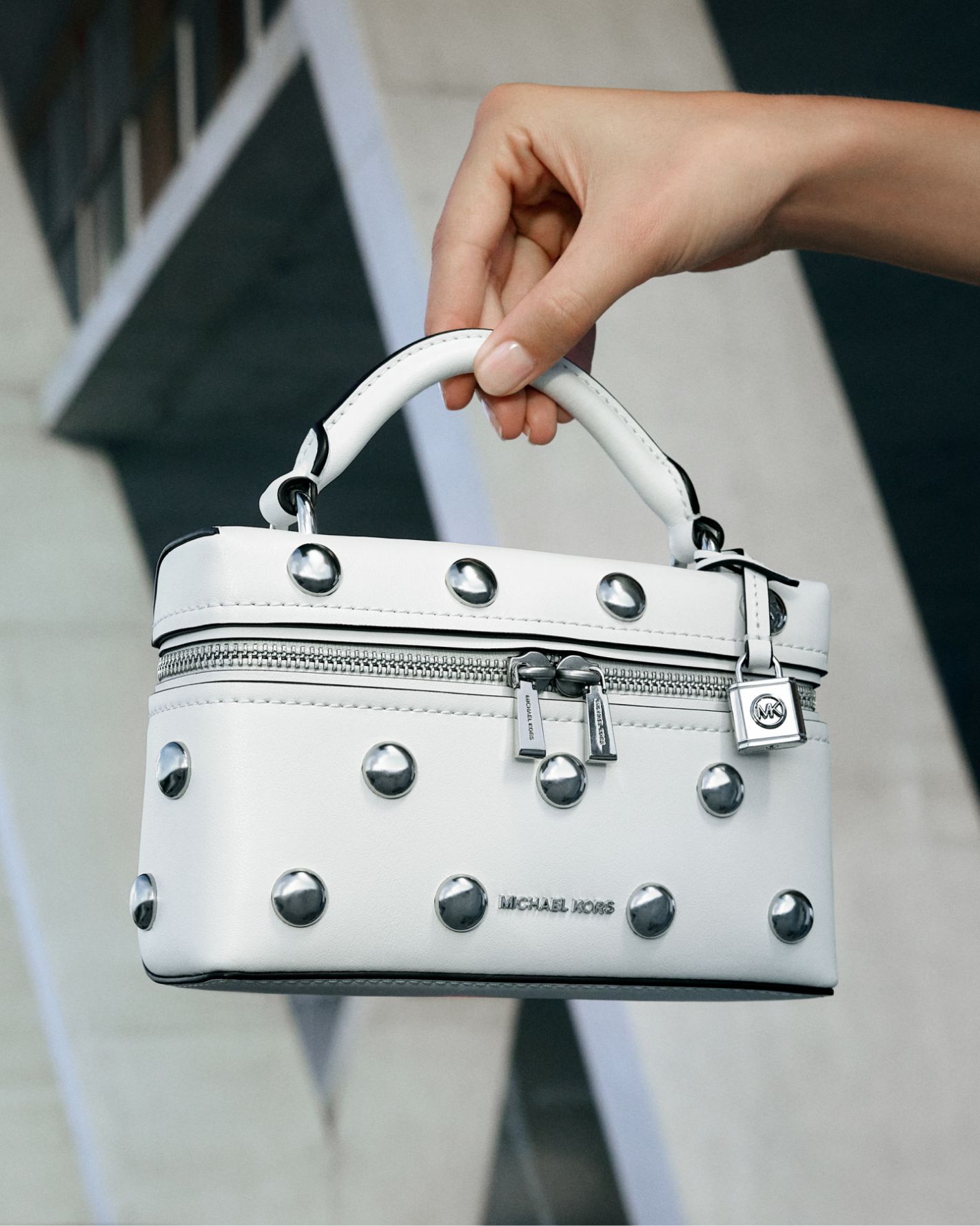 white leather mini studded bag