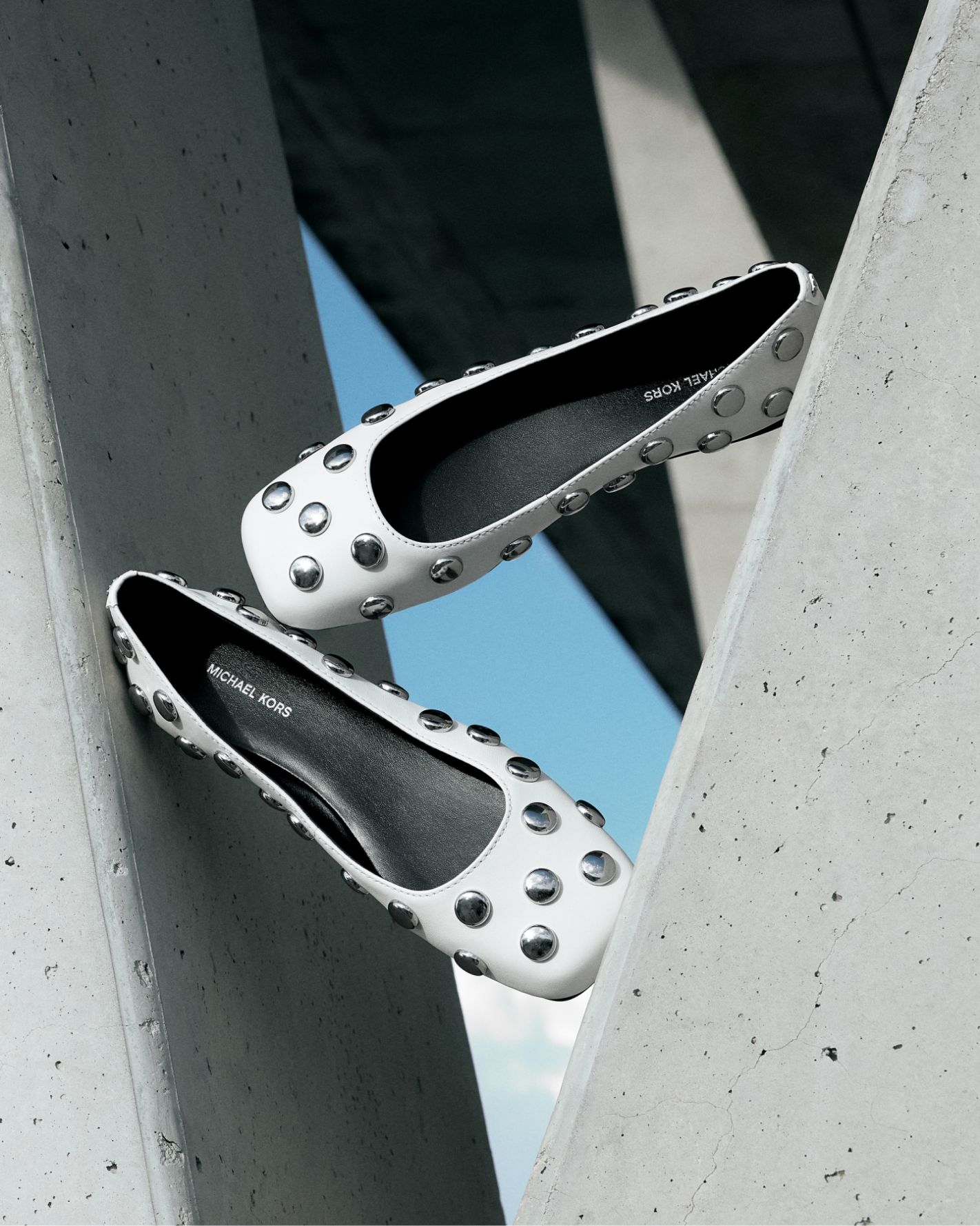 white leather studded ballet flats