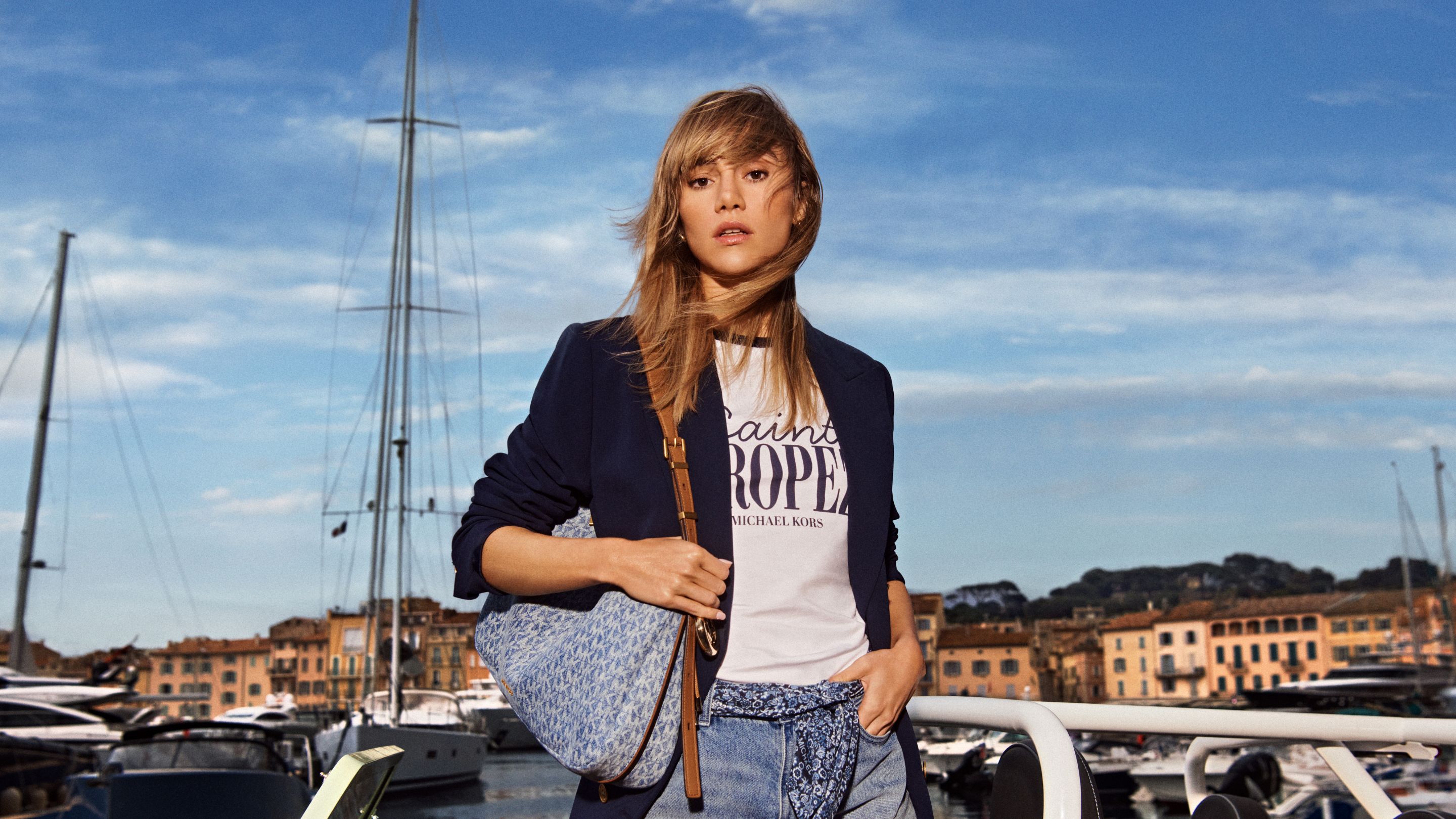suki in saint tropez shirt and blazer