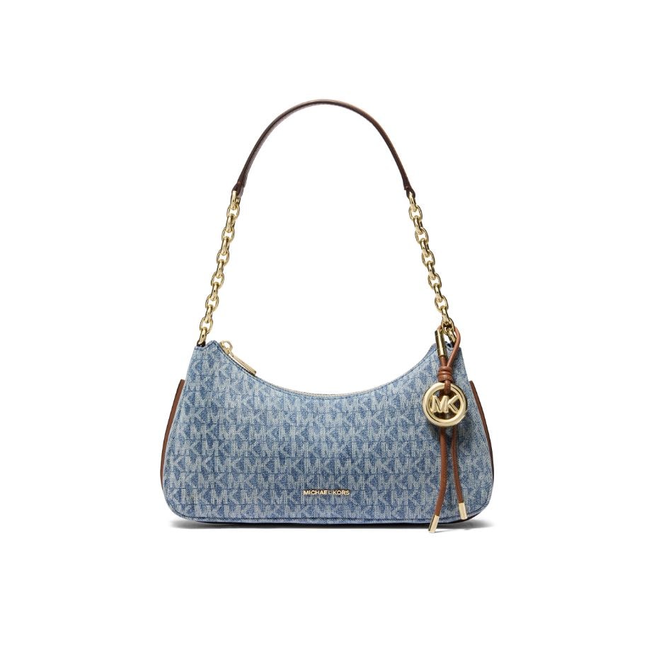 signature print denim handbag