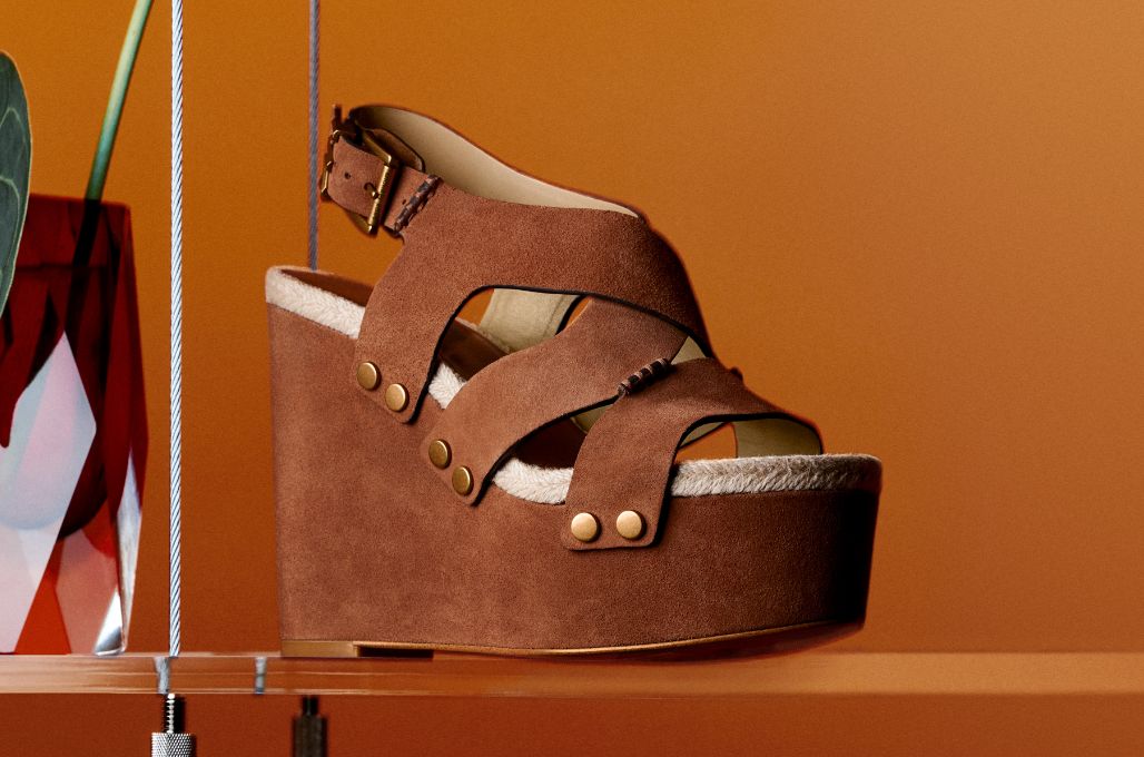 brown suede wedge sandal