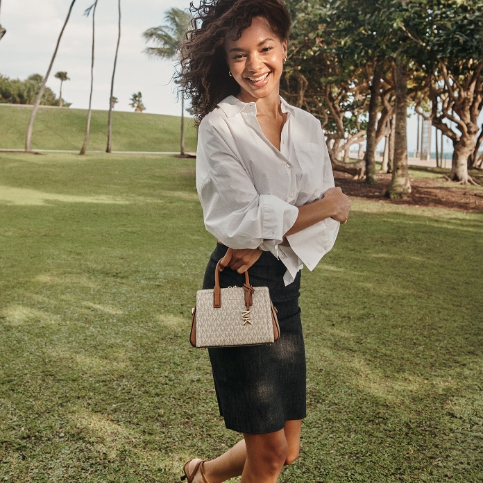 model with mini laila bag