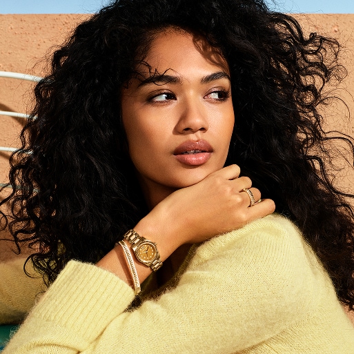 model wearing watch