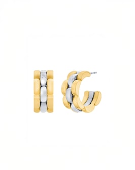 Two-Tone 3-Link Huggie Earrings