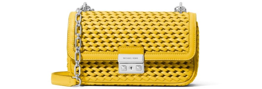 yellow woven tribeca handbag